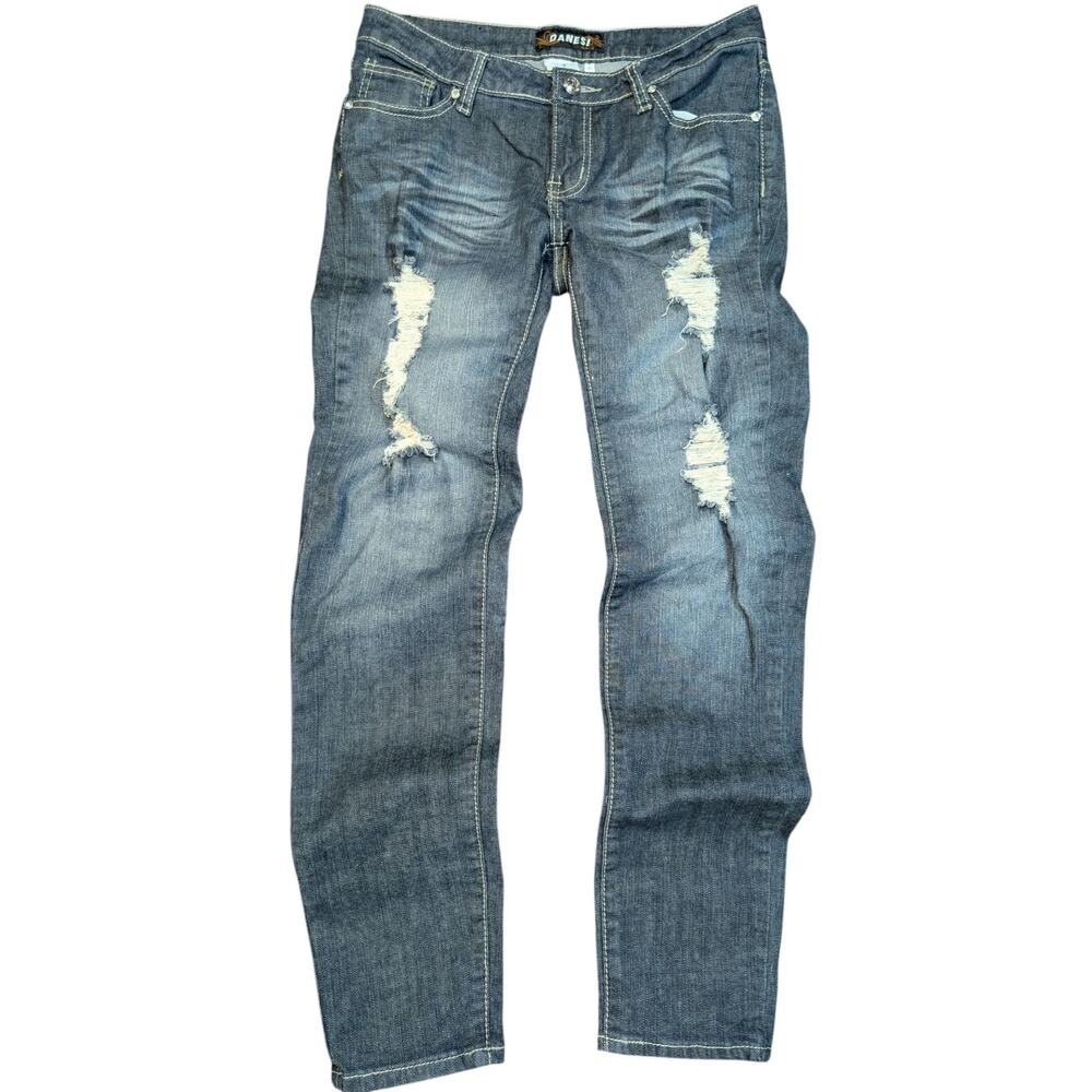 Danesi Women's Distressed Grunge Y2K Tapered Leg Dark Wash Size 9